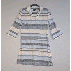 Brooks Brothers 100% Linen Shirtdress Sz 2 Dress Blue White Stripes 3/4 Sleeve